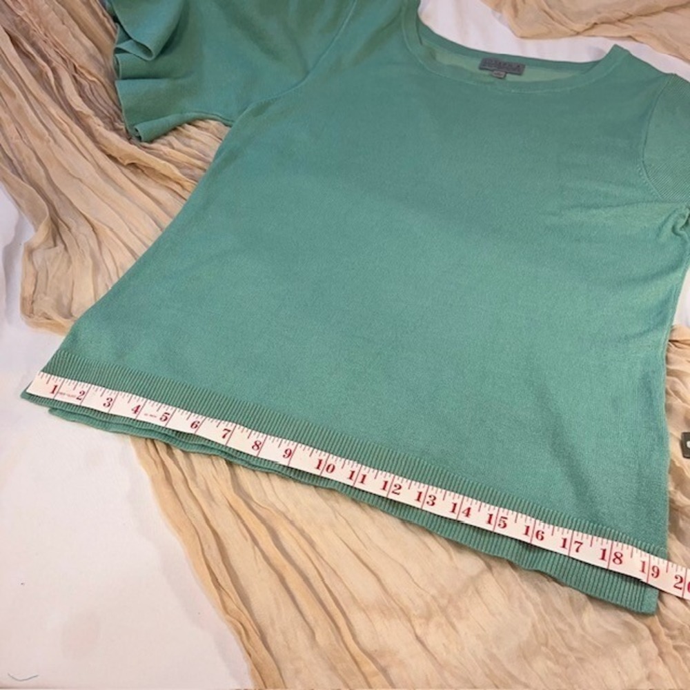JOSEPH A WOMENS AQUA SWEATER -3/4 RUFFLED SLEEVE SIZE M - Picture 7 of 9